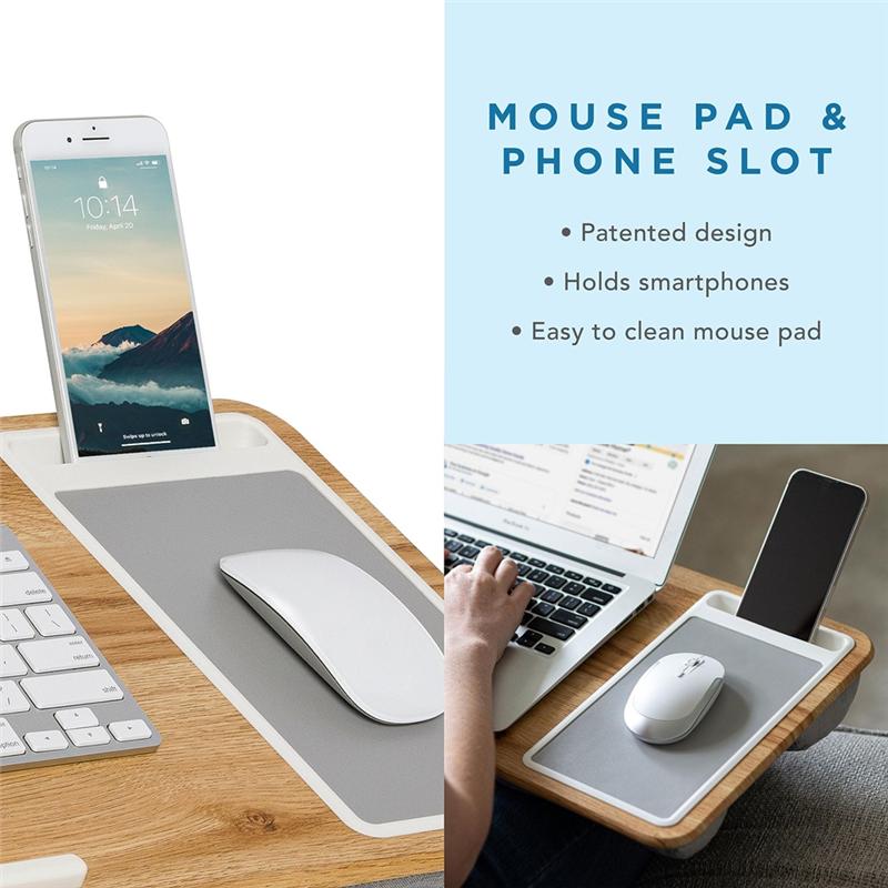 A20F-Home Office Pro Lap Desk With Wrist Rest, Mouse Pad, Phone Holder - Fits Laptops Up To 15.6 Inch