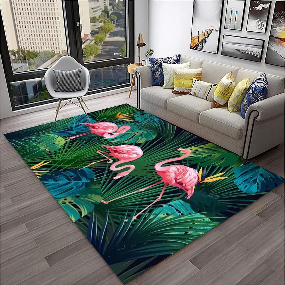 Pink Flamingo Bird Rainforest Cartoon Carpet Rug for Home Living Room Bedroom Sofa Doormat Decor,kid Area Rug Non-slip Floor Mat