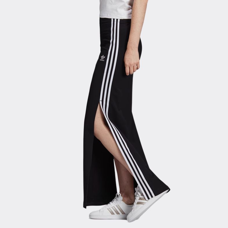 Adidas Originals Sports Lifestyle Series Striped Fashion Comfortable Breathable Mid-Rise Casual Long Skirt Women skirts Black FH7994