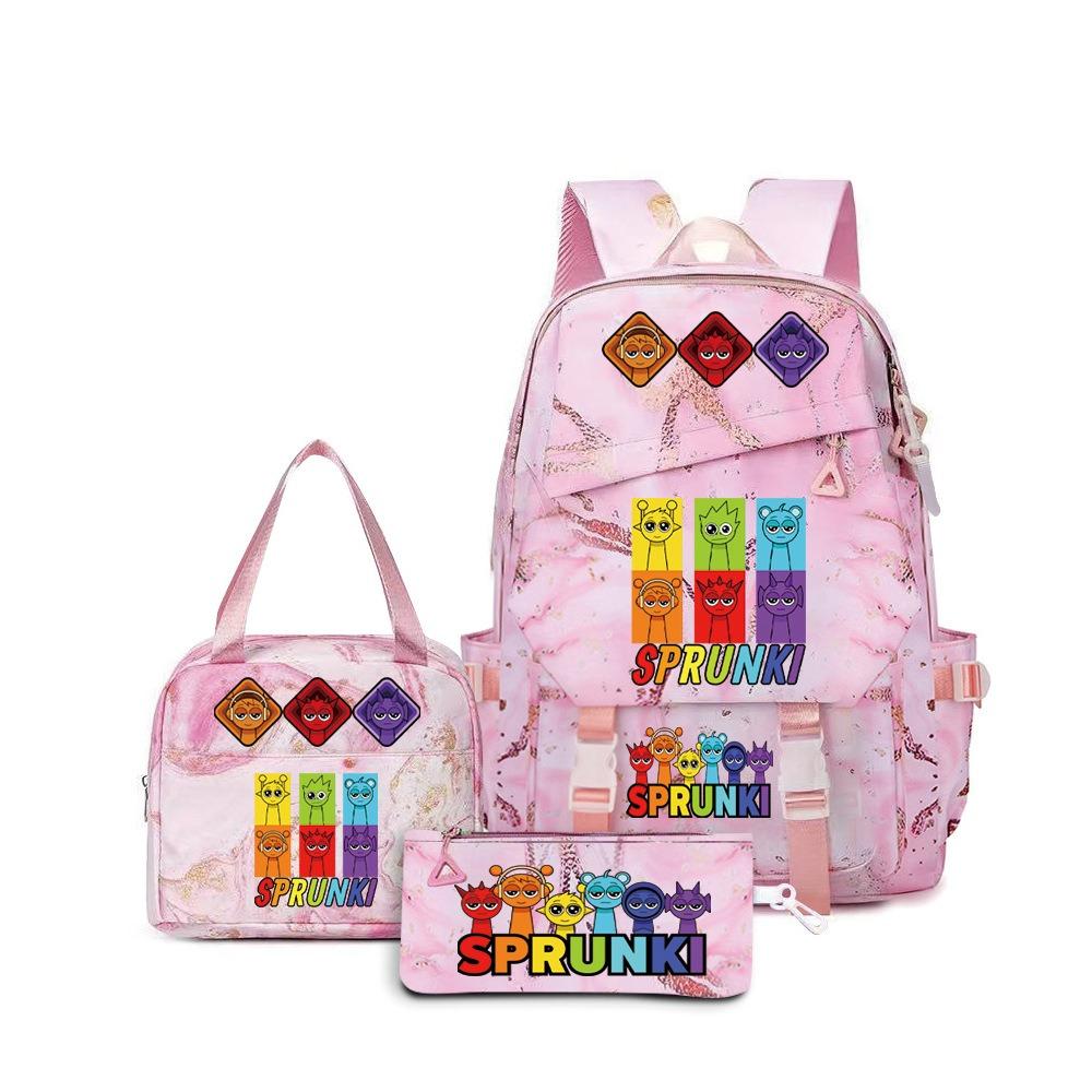 Rhythm Box Sprunki Cartoon Backpack Campus Male and Female Versatile Student Large Capacity School Bag Three-piece Set L
