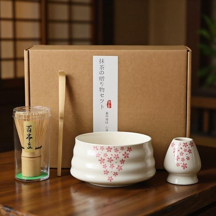 [Matcha] Set, Tea Ceremony Set, 4-Piece Beginner Kit (Matcha Bowl, Tea Whisk, Tea Scoop, Whisk Holder)