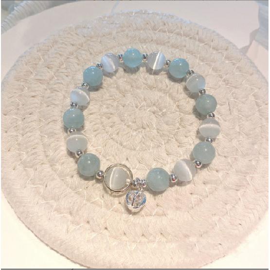 

Recommended Original design aquamarine cat s eye crystal bracelet with silver accessories, non-fading summer women s bracelet