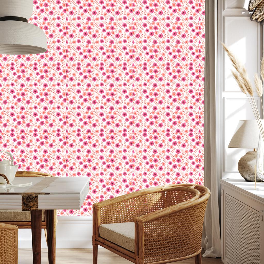 Wallpaper Flowers Coral and Powder Pink for Living Room and Bedroom 50x1000