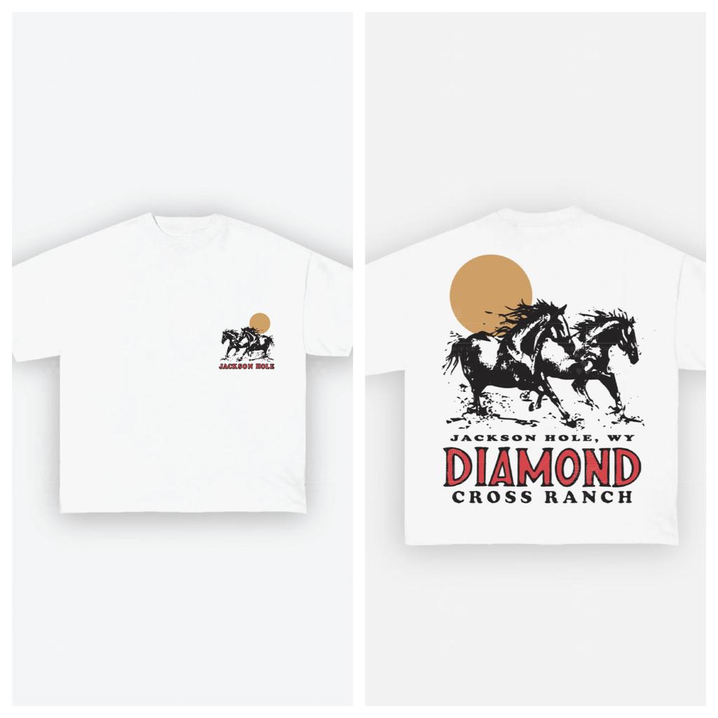 Diamond Cross Ranch Cotton T-shirt Unisex Men Women Summer Short Sleeve Fashion Top Casual Vintage Fashion Daily Vintage Tee
