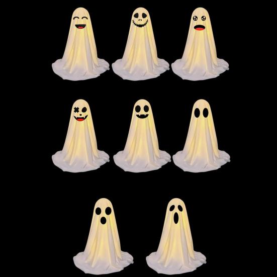 LED svítící figurka ducha Halloween Vnitřní dekorace ducha z bílé látky s dálkovým ovládáním pro domov, kuchyň, krbovou římsu, stůl, stolní desku, party dekorace