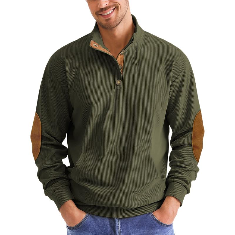 Men's Corduroy Sweatshirt Long Sleeve Pullover Quarter Button Up Collar Fall Casual Sweat Shirts Turtleneck Pullover Henley Mock Neck Tops for Men