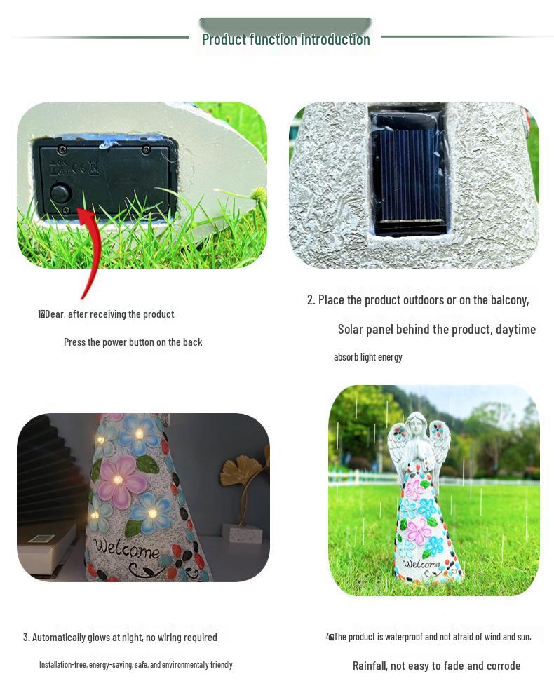 Solar-Powered Angel Lawn Ornaments - Outdoor Resin Garden Decorations