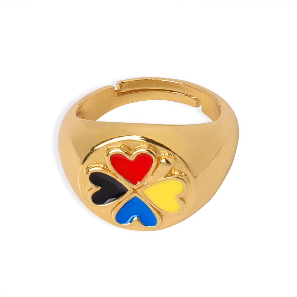 Korean Style Geometric Heart Clover Enamel Ring for Women - Trendy Temperament Design