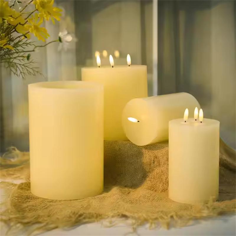 3-Pack 3 Wicks Flameless LED Candles Pillar Candle Real Wax LED Candle for Wedding Home Hotel Decoration Big LED Candle