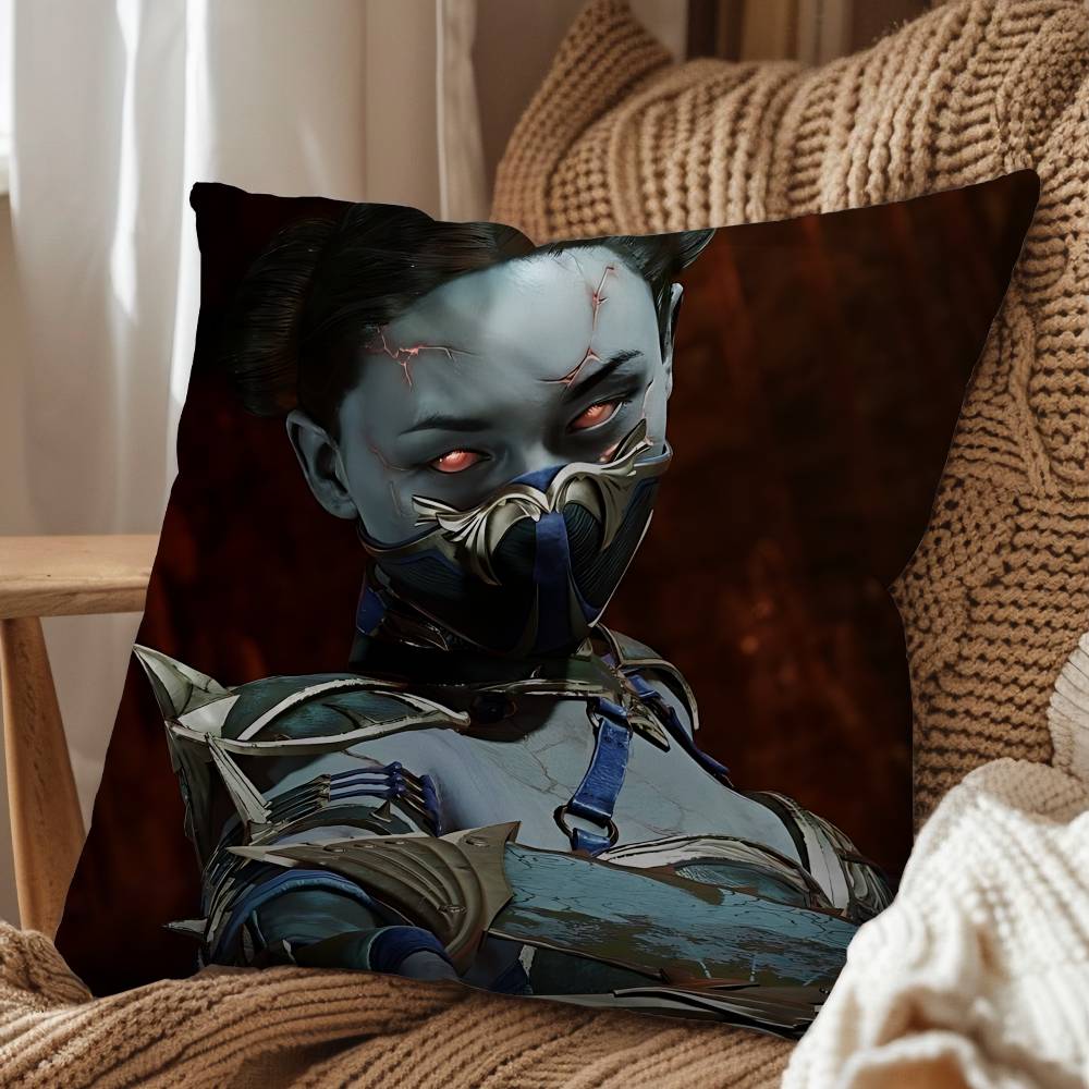 Johnny Cage Kitana Mortal Kombat Pillow Case Square Double-Sided Printing Short Plush Sofa Cushion Cover Bedroom Bedside Pillow