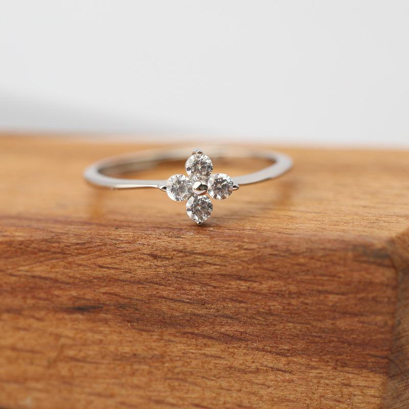 S925 Sterling Silver Four-Leaf Clover Diamond Ring - Light Luxury Design, Adjustable, Simple, and Fresh