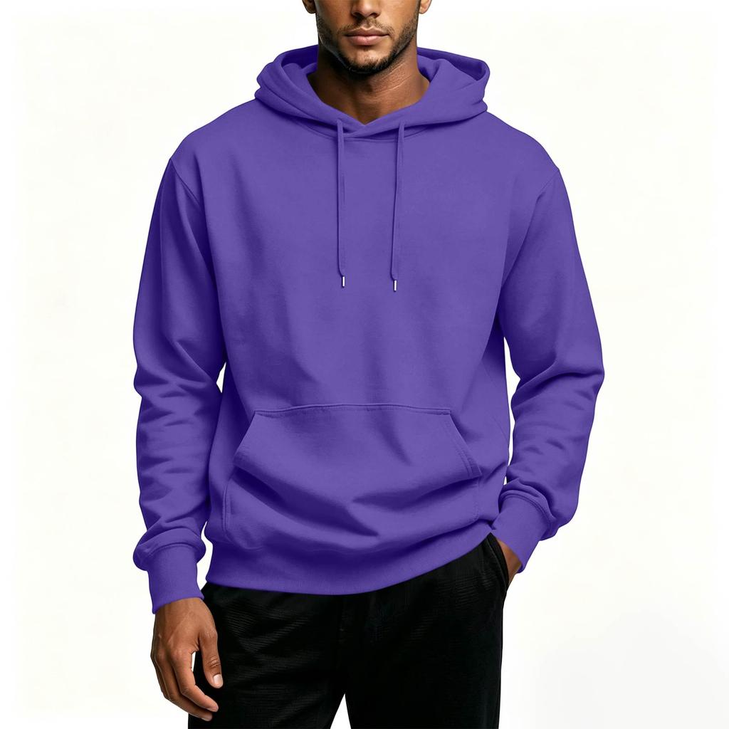 Men's Casual Color Hoodie with Front Pocket for Daily Wear