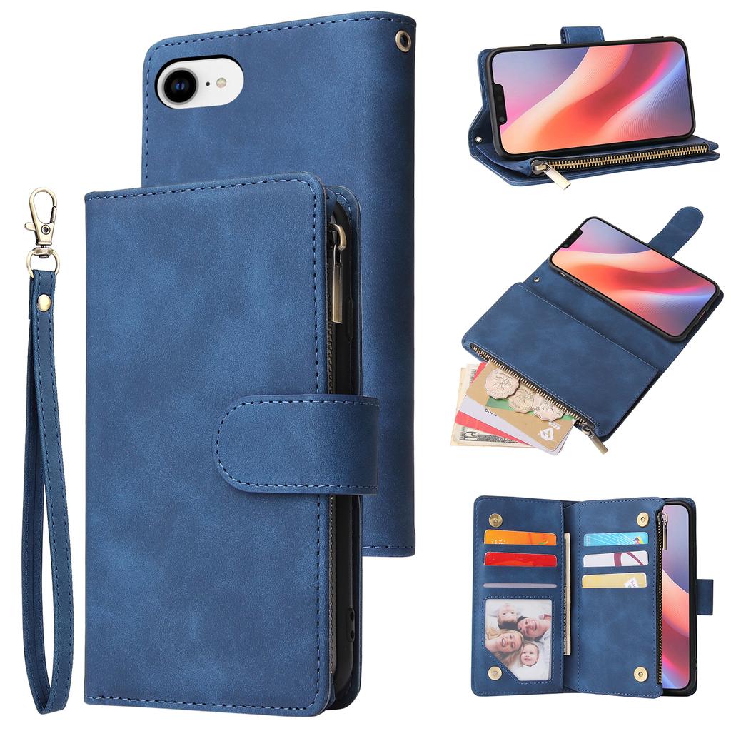 For iPhone 16e Case Zipper Wallet Multiple Card Slots Leather Phone Cover
