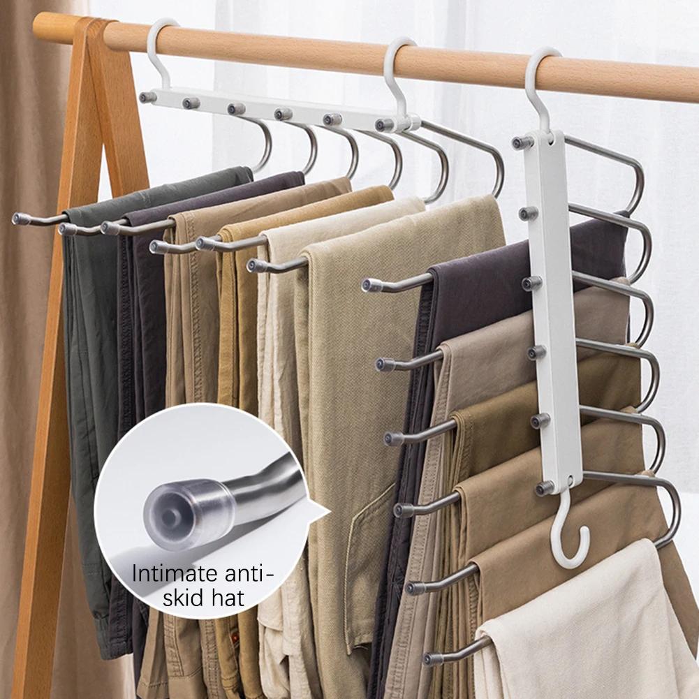 Space Saving 6 Tier Pants Hangers,Anti-Slip Stainless Steel Closet Organizer for Adults Kids,Home Wardrobe Storage Trouser Racks