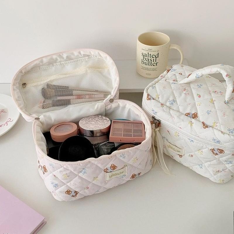 Korean Style Cute Cartoon Bear Makeup Bag Student Portable Toiletry Organizer Large Capacity Travel Storage Pouch Pencil Case