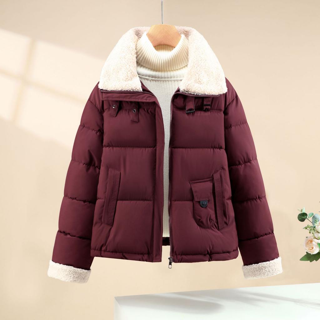 Cotton Coat Women's Short Lapel Loose Cotton Jacket Winter Thickened Fashionable Lamb Wool Coat Small Person Cotton Coat