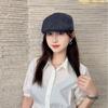 25 Early autumn new cotton and linen striped forward hat women's big head circumference shows the face of the small beret tide