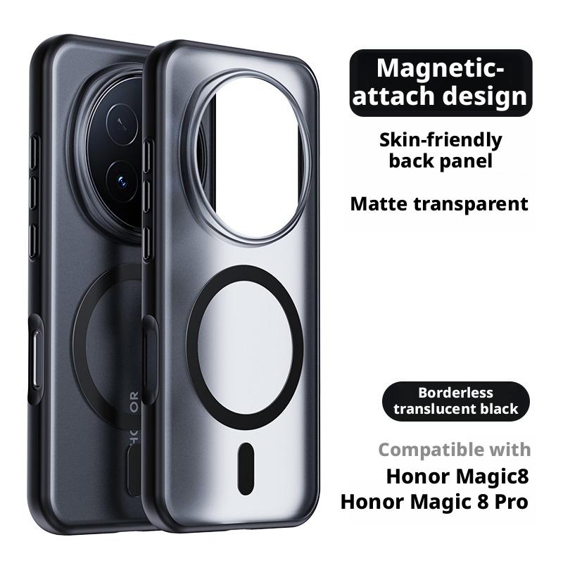 For Honor Magic 8/Magic 8 Pro/Magic8 Pro Case Skin-feel Matte Translucent 360° Holder Ring Magnetic Anti Slip Protective Cover