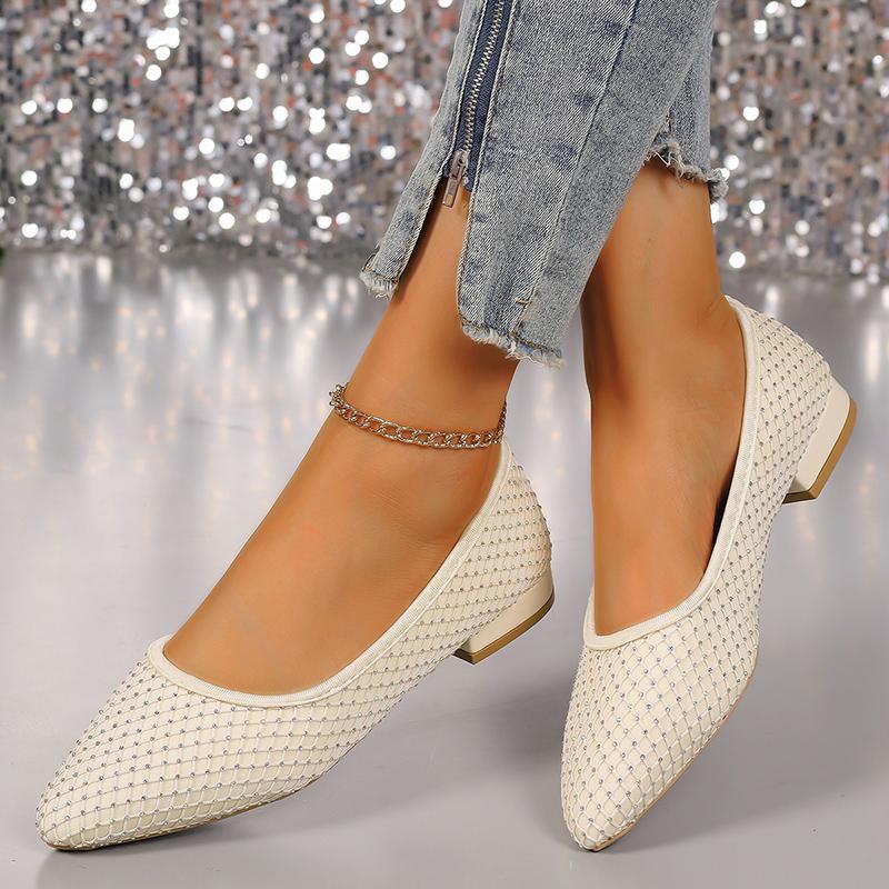 Fashion Fashionable Rhinestone Flats Shoes Women Pointed Toe Slip On Loafers Woman Comfortable Soft Shallow Mouth Single Shoes Ladies