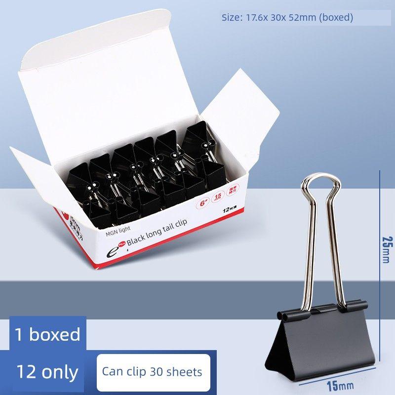 

Small Document Folder Binder Clip Multi-Functional Ticket Holder Test Paper Book Clip Stainless Steel Little Clip Hand Account Clip Office Supplies Black 15mm [12 Pieces/Box]