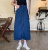 2022 Summer Women's High-Waist A-Line Denim Skirt, Medium-Length, Large Size, Korean Style.