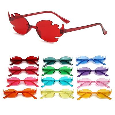 Coole Randlose Feuerflammen Sonnenbrille Bunte Party Cosplay Brille Flammenförmige Sonnenbrille für Damen & Herren