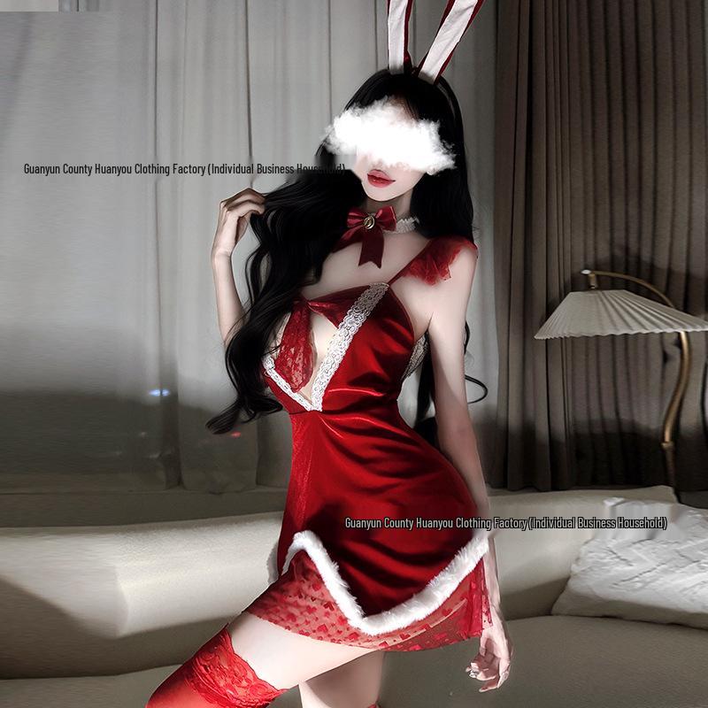 Sexy Cutout Christmas Bunny Role Play Lingerie Dress