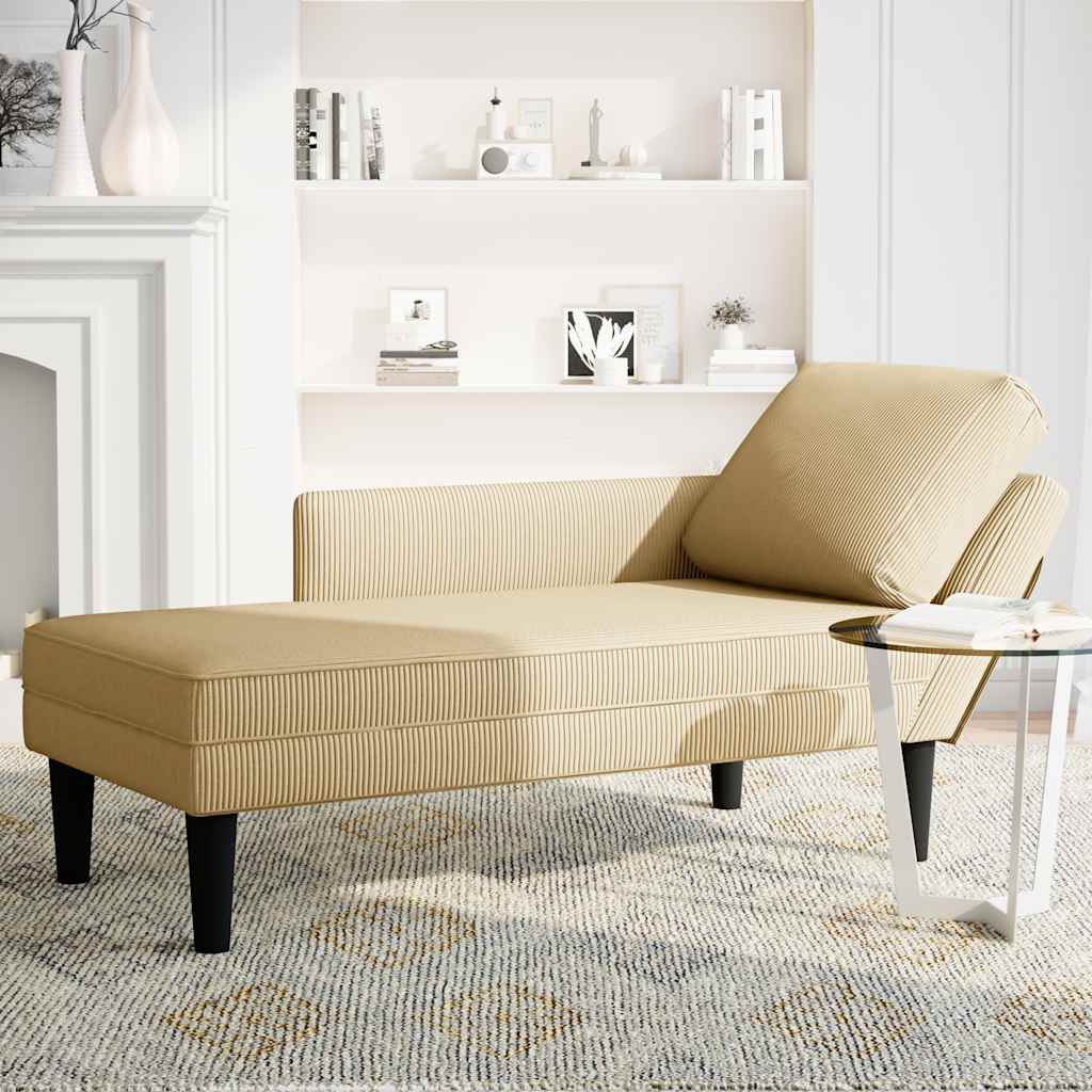 Grey Green Cord Chaiselongue with Cushion