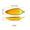 2pcs Creative Corn-Shaped Ceramic Serving Trays , Ideal for Bread, Desserts, Snacks , Sushi , 24.89cm/29.46cm , Food-Safe