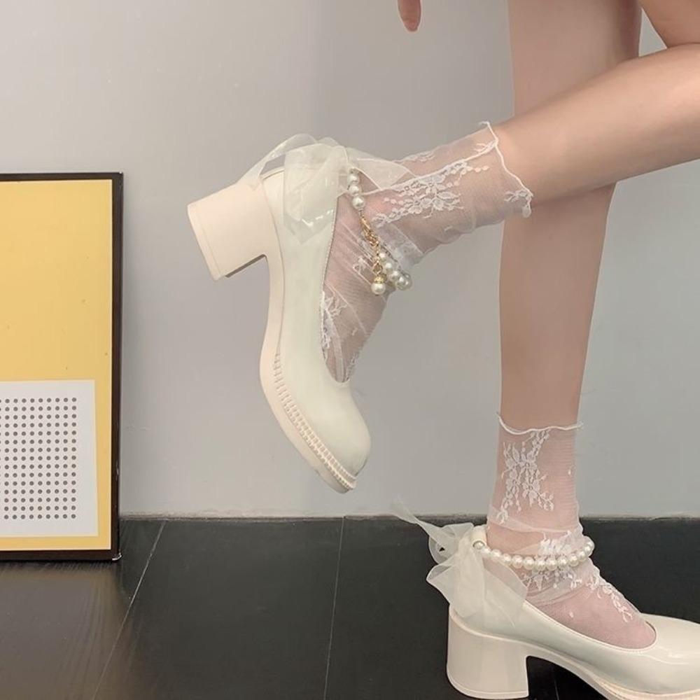 Transparent Mesh Flower Lace Socks Chic Floral Tulle Thin Pile Up Socks Breathable   Female