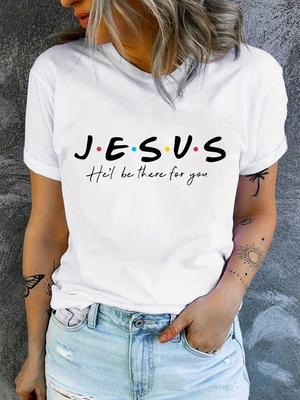 Jesus Print T-Shirt Summer Short Sleeve Casual Top Women's Clothing Tee Women Streetwear T Shirt Female Y2k Top