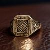 Eco-friendly 2025 Alloy Men's Ethnic Ring, Gold Imitation, Retro Engraved Patterns