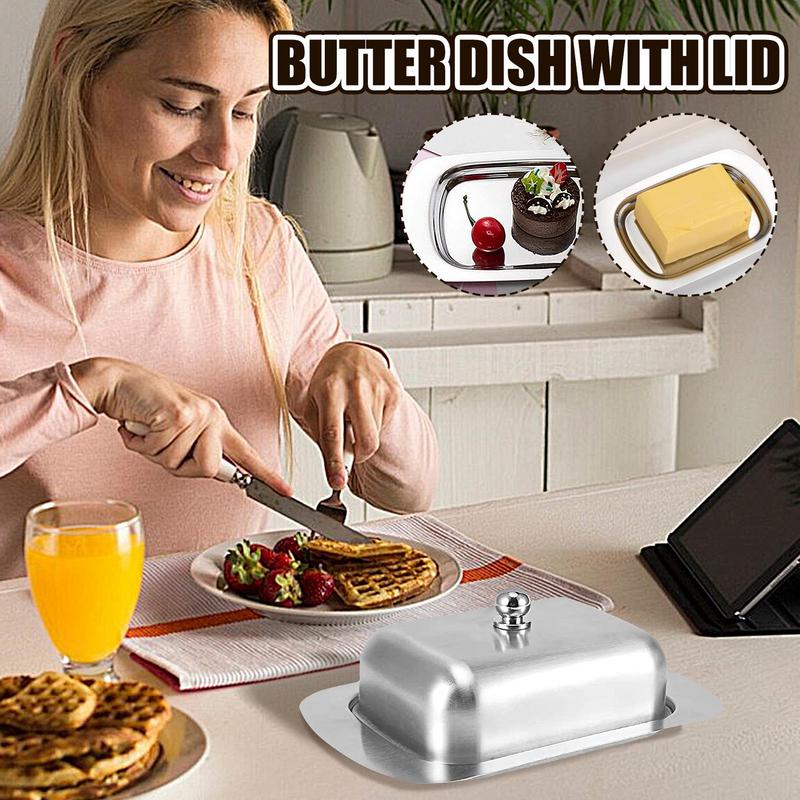 Butter Storage Box Cake Bread Fruit Container Stainless Steel Steak Salad Biscuit Serving Tray for Restaurant Hotel Kitchen