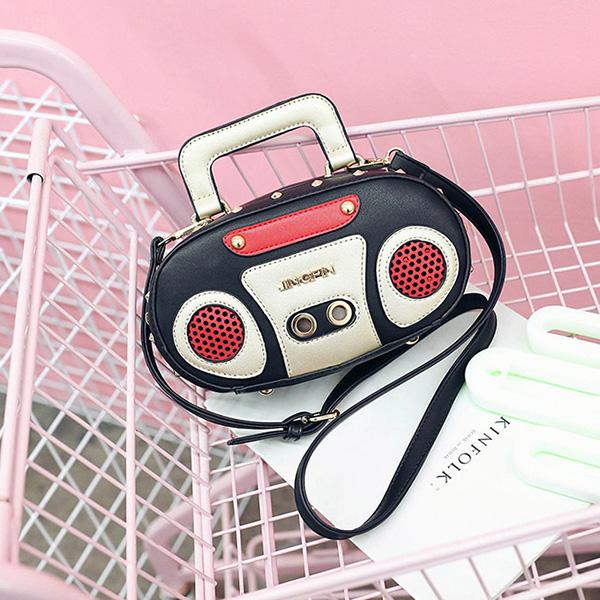 

Vintage Radio Women Handbags Designer Chic Shoulder Bags Luxury Pu Leather Rock Female Crossbody Messenger Bag Personality Purse