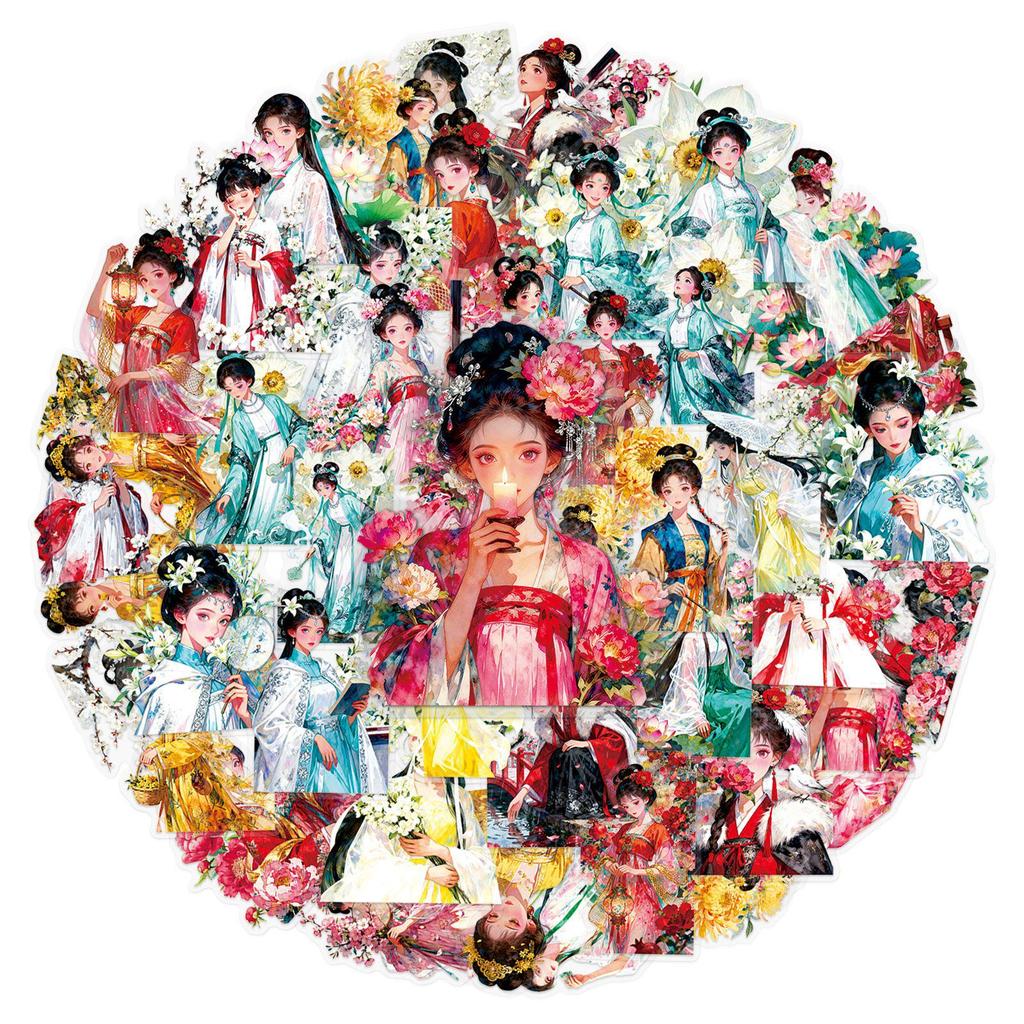 Twelve Flower Goddesses: 50 Watercolor Transparent Stickers - Exquisite DIY Journal & Suitcase Decor
