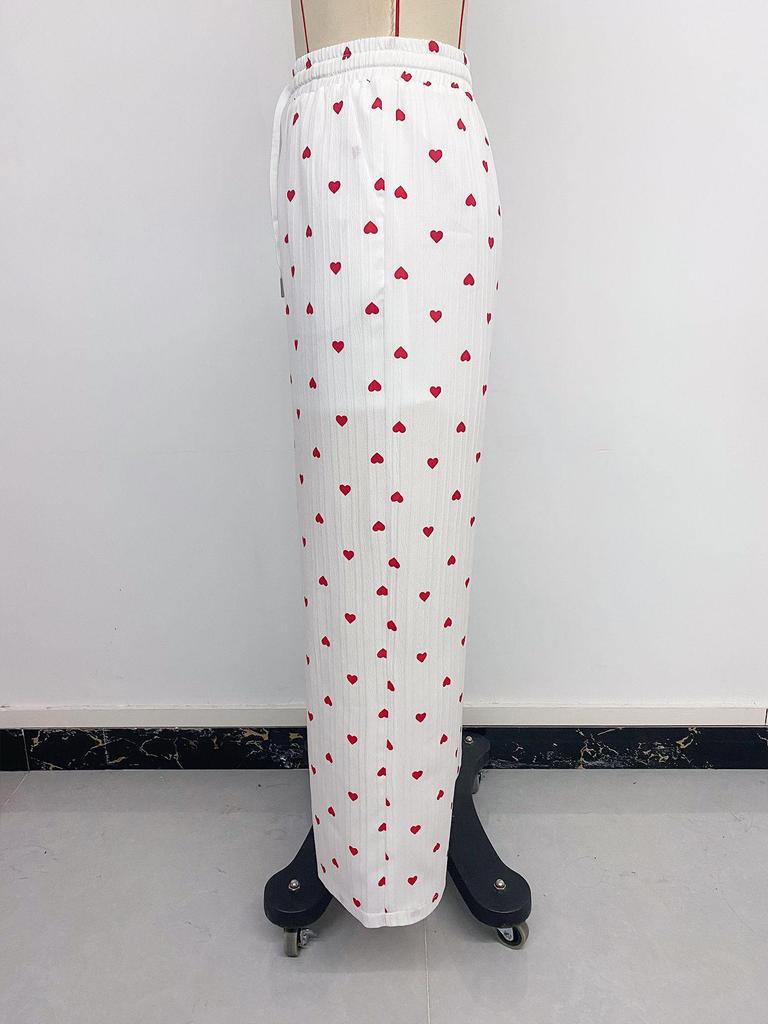 European & American Women's 2026 Heart Pattern Lace-up Wide-Leg Pants - Summer Casual Wear