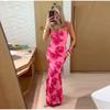 Floral Embroidery O-neck Backless Sleeveless Female Dresses Slim Hip Package Party Lady Evening Robe