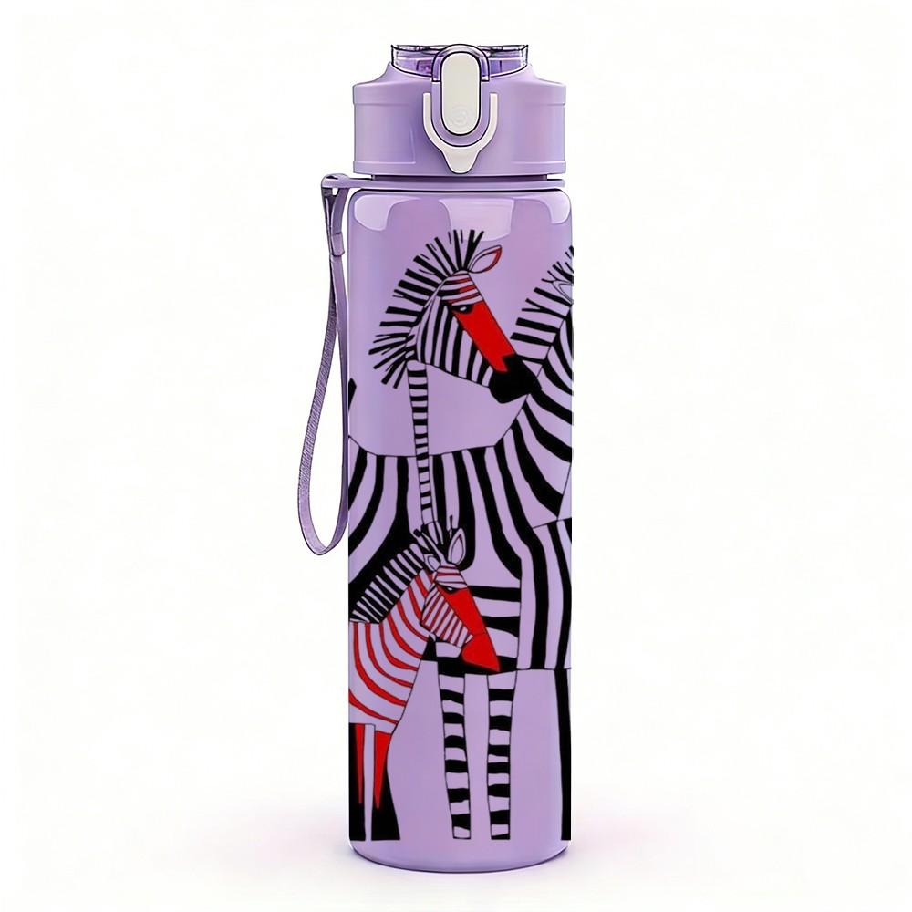 1PC Black White Zebra Animal 750ml Color Plastic Sports Water Bottle Leakproof Flip Straw Lid Suitable for Sports Office Home Use