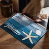 Starfish Shell Vintage Wood Paneled Decorative Carpet Non Slip Water Absorbent Entrance Mat Home Decoration