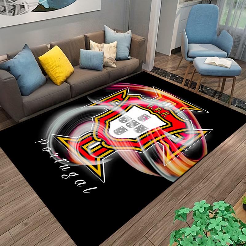 Portugal Football FPF Themed Carpet with Swirl Design - Black Background Suitable for Use As an Anti-slip for Living Room Bedroom Sofas