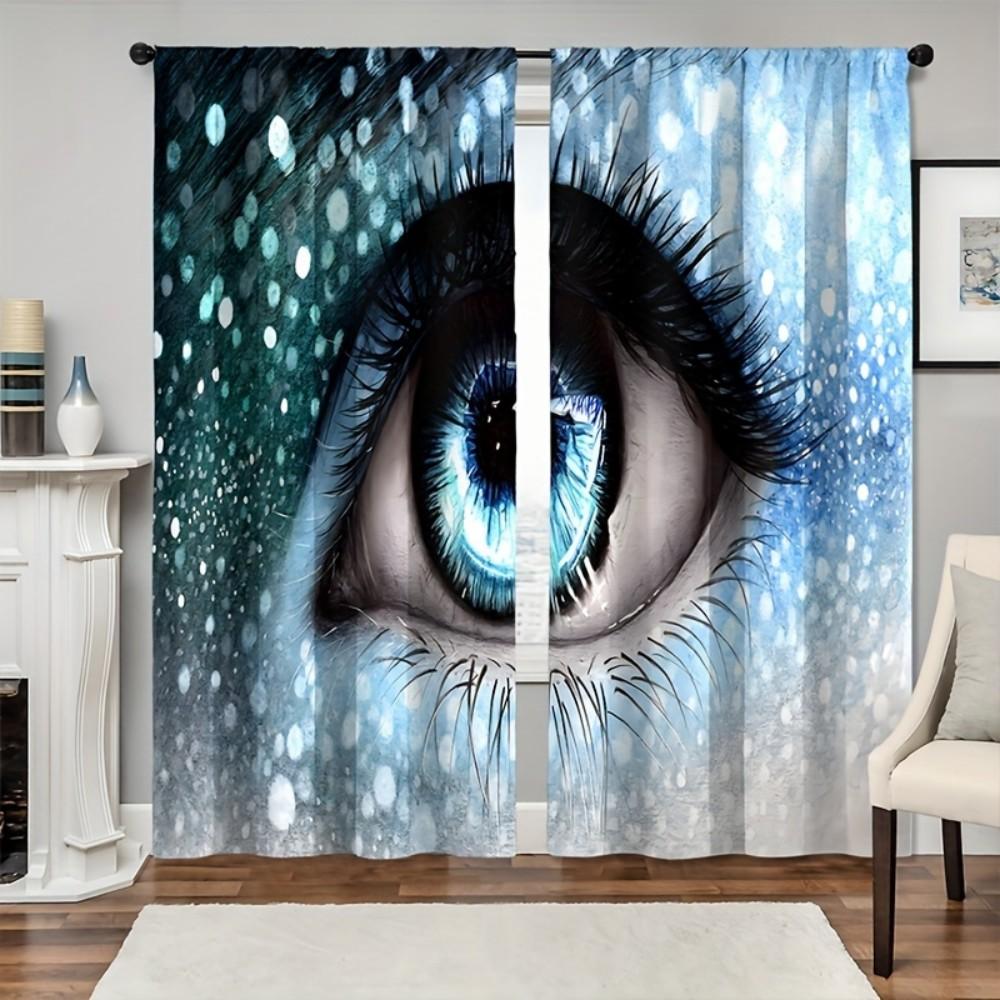 2 st Öga Kreativt Mönster Gardiner För Vardagsrum Sovrum 3D Digitaltryck Stångficka Gardin Heminredning Fönster cortina