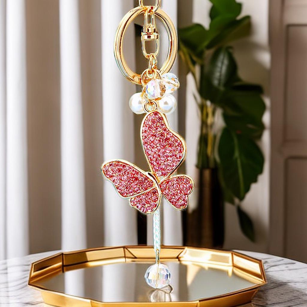 Adorable Metal Butterfly Keychain With Lucky Weaving String For Stylish Car Accessories