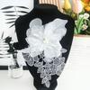 White Mesh Flower Embroidery Patches Pearl Stamen Applique Sequin Embroidery Patches Handmade Fabric Patches Evening Dress