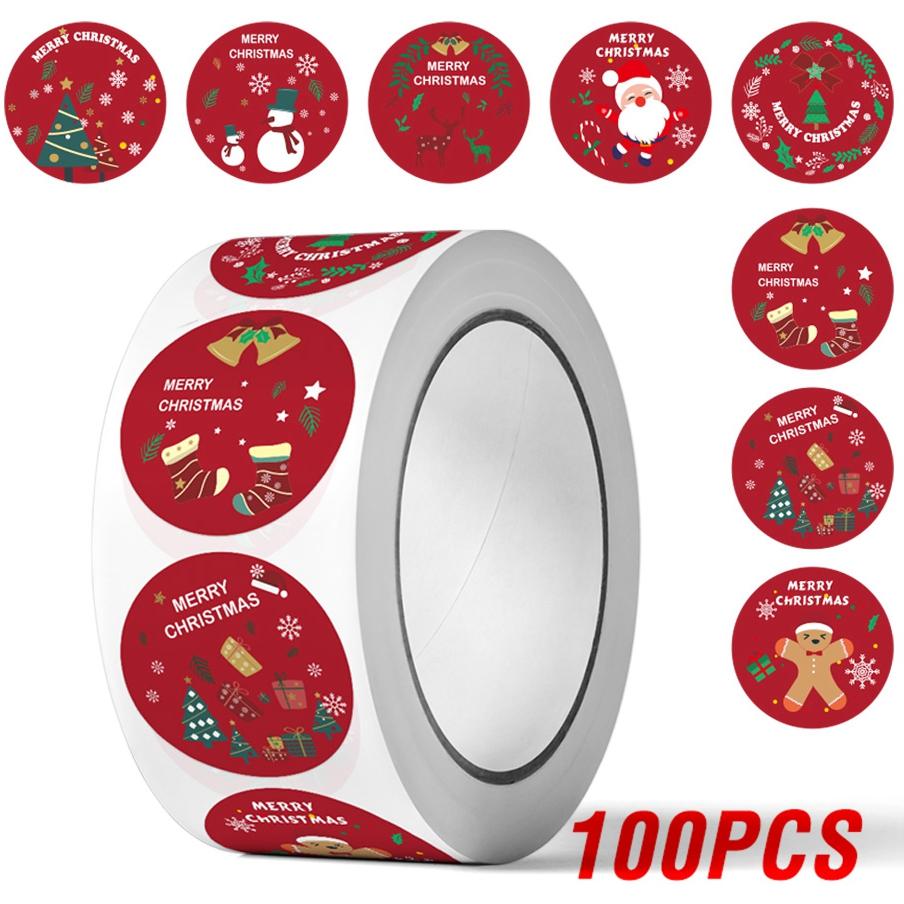 

100-500pcs Merry Christmas Stickers 1 inch Round Christmas Tags Stickers for kids Gift Baking Package Envelope Stationery Decor