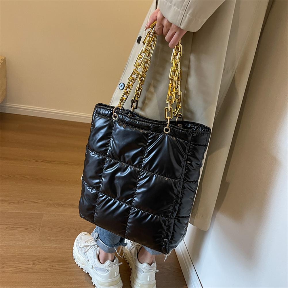 Women Quilted Shoulder Bag with Chain Bubble Cloud Hobo Pouch Padded Pleated Tote Purse Solid Puffer Underarm Bolsa Top Handbags
