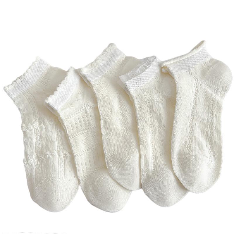 Women's White Mesh Lace Breathable Cotton Ankle Socks