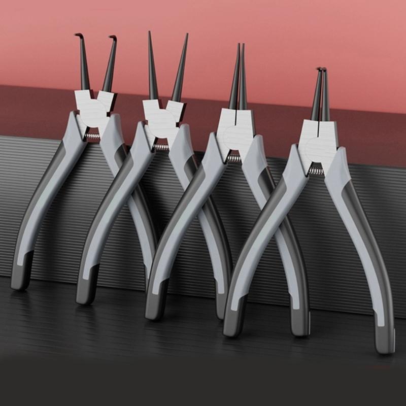 Professional 4Piece Snap Rings Pliers Set for Internal & External Rings, High Carbon Steel with Comfortable Grip Handle