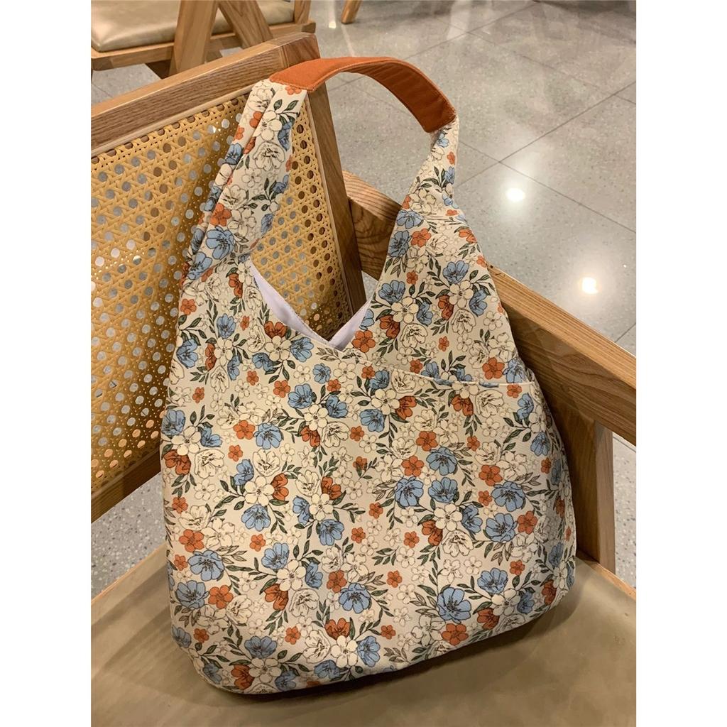 Fashion Retro Floral Tote Bag Large Capacity Commuter Handbag Shoulder Underarm Bag for Women