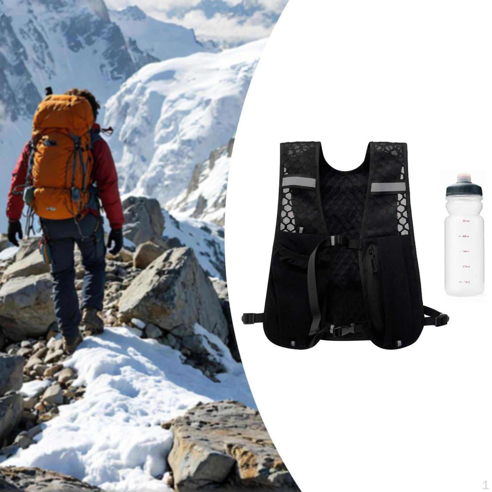 

Походный жилет-рюкзак с 500 мл бутылкой для воды, светоотражающий дизайн, многоцелевой, дышащий для чёрный