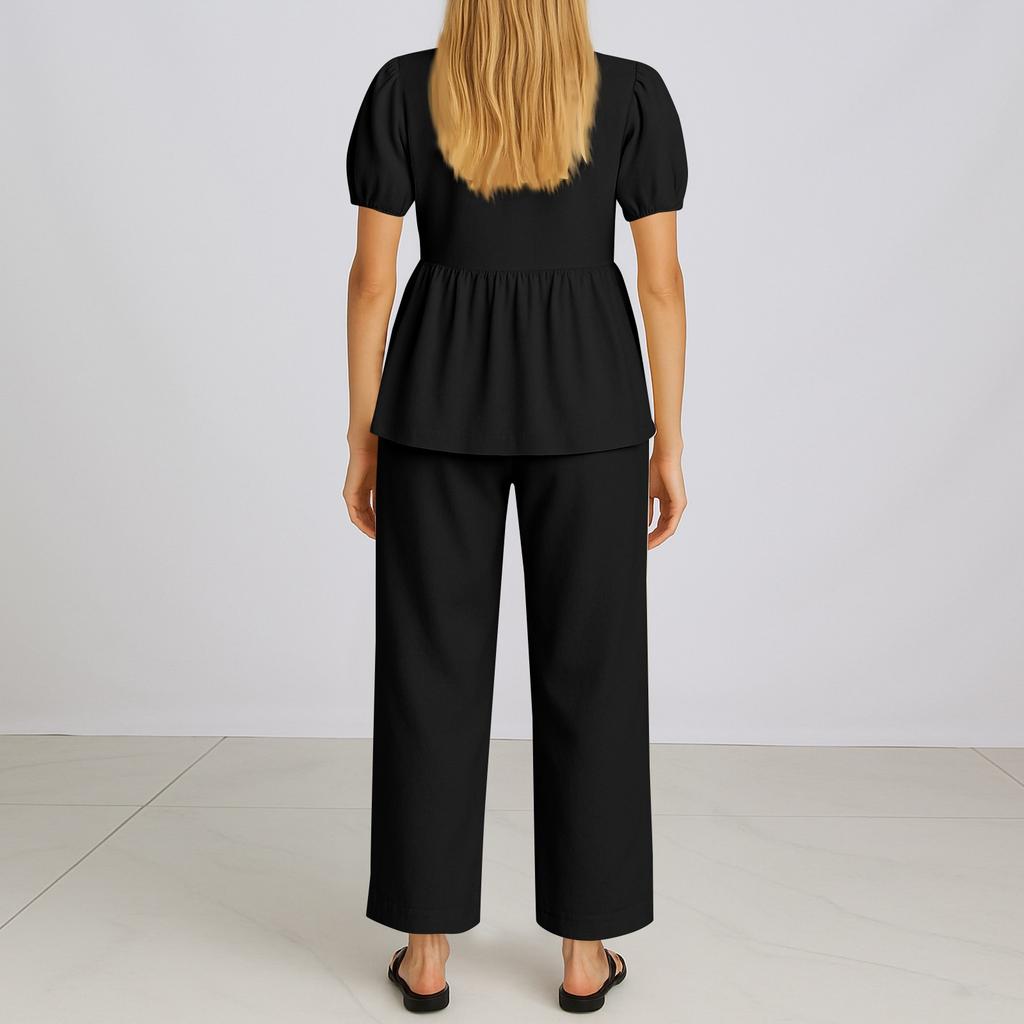 Women's 2 Piece Outfits Sets Ruched Short Sleeve Tops  Wide Leg Pants Tracksuit Sets